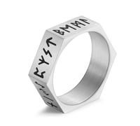 KUTCEK Anillo de titanio con runas vikingas místicas, hexagonal, unisex, regalo de joyería con símbolos rúnicos antiguos, 11, acero de titanio