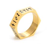 KUTCEK Anillo de titanio con runas vikingas místicas, hexagonal, unisex, regalo de joyería con símbolos rúnicos antiguos, 10, acero de titanio