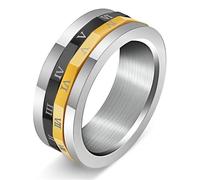 KUTCEK Anillo giratorio de acero de titanio con números romanos para hombre, anillo giratorio para fecha, regalo para él, boda, aniversario, novio, acero de titanio