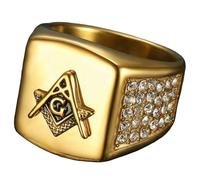 KUTCEK Anillo masónico para hombre, acero inoxidable, emblema de circonita cúbica, diseño simbólico, diseño simbólico, regalo para él, 9, Acero inoxidable