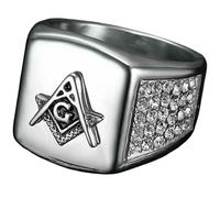 KUTCEK Anillo masónico para hombre, acero inoxidable, emblema de circonita cúbica, diseño simbólico, diseño simbólico, regalo para él, 11, Acero inoxidable