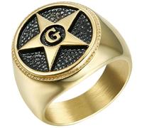 KUTCEK Anillo masónico para hombre, anillo vintage de acero de titanio con estrella brillante, joyería fraterna de regalo, 12, Acero inoxidable
