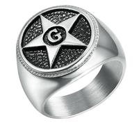 KUTCEK Anillo masónico para hombre, anillo vintage de acero de titanio con estrella brillante, joyería fraterna de regalo, 9, Acero inoxidable