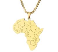 KUTCEK Collar afrobeat de acero de titanio con colgante de mapa de África y elefante para hombres y mujeres, joyería cultural retro hip hop, regalo, 3, Acero inoxidable