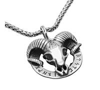 KUTCEK Collar con colgante de acero de titanio místico nórdico vikingo Odín runa carnero símbolo triángulo personalizado para hombres de moda regalo, 60 cm, Acero inoxidable