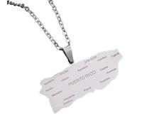KUTCEK Collar con colgante de acero inoxidable con letra de Puerto Rico y ciudades, regalo unisex para parejas, Acero inoxidable