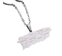 KUTCEK Collar con colgante de acero inoxidable con letra de Puerto Rico y ciudades, regalo unisex para parejas, Acero inoxidable