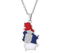 KUTCEK Collar con colgante de bandera de mapa de águila de Serbia de acero inoxidable con acabado esmaltado para parejas, joyería étnica cultural, regalo de viaje, Acero inoxidable