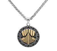 KUTCEK Collar con colgante de barco vikingo de acero de titanio para hombre, nórdico, retro, redondo, medalla, cadena de moneda, regalo para él, 60 cm, Acero inoxidable
