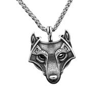 KUTCEK Collar con colgante de lobo vikingo de acero de titanio para hombre con símbolo celta Odín, cadena larga, joyería nórdica, regalo para él, 60 cm, Acero inoxidable