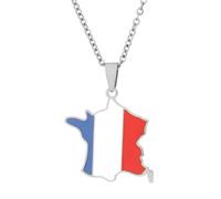 KUTCEK Collar con colgante de mapa de Francia de acero inoxidable con acabado esmaltado, diseño étnico cultural para parejas, regalo para hombres y mujeres, Acero inoxidable