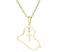 KUTCEK Collar con colgante de mapa de Irak esmaltado de acero de titanio para parejas, joyería bohemia de historia antigua, regalo para mujeres y hombres, Acero inoxidable