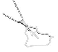 KUTCEK Collar con colgante de mapa de Irak esmaltado de acero de titanio para parejas, joyería bohemia de historia antigua, regalo para mujeres y hombres, Acero inoxidable