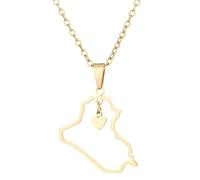 KUTCEK Collar con colgante de mapa de Irak esmaltado de acero de titanio para parejas, joyería bohemia de historia antigua, regalo para mujeres y hombres, Acero inoxidable