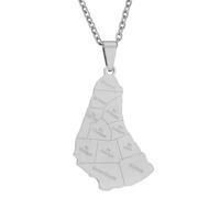 KUTCEK Collar con colgante de mapa de la isla de Barbados de acero inoxidable minimalista para parejas, regalo de recuerdo de viaje para mujeres y hombres, Acero inoxidable