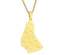 KUTCEK Collar con colgante de mapa de la isla de Barbados de acero inoxidable minimalista para parejas, regalo de recuerdo de viaje para mujeres y hombres, Acero inoxidable