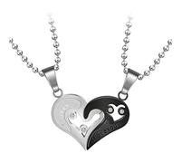 KUTCEK Collar con colgante de rompecabezas de corazón para pareja, moderno, romántico, acero de titanio, negro, blanco, oro, dos mitades, regalo de joyería, Acero inoxidable