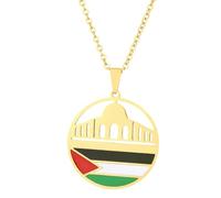 KUTCEK Collar con colgante vintage de mezquita Al-Aqsa de acero inoxidable con acabado esmaltado para parejas, cadena de capas, joyería de regalo, Acero inoxidable