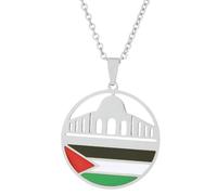 KUTCEK Collar con colgante vintage de mezquita Al-Aqsa de acero inoxidable con acabado esmaltado para parejas, cadena de capas, joyería de regalo, Acero inoxidable