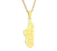 KUTCEK Collar de acero de titanio geométrico de la isla de Madagascar, minimalista, simbólico, aventura, colgante para parejas, regalo para mujeres y hombres, Acero inoxidable
