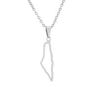 KUTCEK Collar de acero inoxidable calado con mapa de Israel, colgante minimalista para parejas, joyería cultural simbólica, regalo para mujeres y hombres, Acero inoxidable