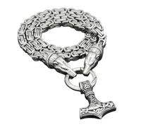 KUTCEK Collar de acero inoxidable con colgante de cabeza de oso vikingo vintage con martillo de Thor, regalo para hombre, 50 cm, Acero inoxidable