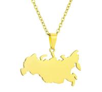 KUTCEK Collar de acero inoxidable con diseño de mapa de Rusia con colgante calado y pulido, cadena de capas para parejas, joyería étnica de regalo, Acero inoxidable