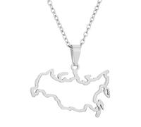 KUTCEK Collar de acero inoxidable con diseño de mapa de Rusia con colgante calado y pulido, cadena de capas para parejas, joyería étnica de regalo, Acero inoxidable