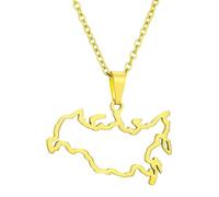 KUTCEK Collar de acero inoxidable con diseño de mapa de Rusia con colgante calado y pulido, cadena de capas para parejas, joyería étnica de regalo, Acero inoxidable
