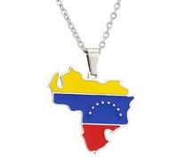 KUTCEK Collar de acero inoxidable con diseño de mapa de Venezuela con acabado esmaltado vintage para parejas, unisex, regalo de viaje, Acero inoxidable