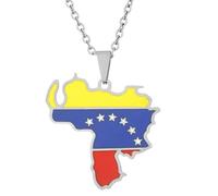 KUTCEK Collar de acero inoxidable con diseño de mapa de Venezuela, diseño geométrico de esquema geométrico, unisex, joyería de regalo, Acero inoxidable
