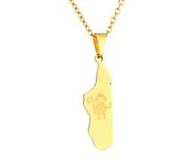 KUTCEK Collar de acero inoxidable con mapa de Madagascar para mujer, cadena de capas bohemia, regalo único africano, joyería delicada, Acero inoxidable