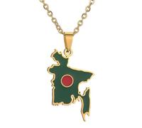 KUTCEK Collar de acero inoxidable esmaltado vintage con mapa de Bangladesh para parejas, joyería de patrimonio cultural, regalo para mujeres y hombres, Acero inoxidable