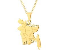 KUTCEK Collar de acero inoxidable esmaltado vintage con mapa de Bangladesh para parejas, joyería de patrimonio cultural, regalo para mujeres y hombres, Acero inoxidable