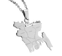 KUTCEK Collar de acero inoxidable esmaltado vintage con mapa de Bangladesh para parejas, joyería de patrimonio cultural, regalo para mujeres y hombres, Acero inoxidable