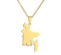 KUTCEK Collar de acero inoxidable esmaltado vintage con mapa de Bangladesh para parejas, joyería de patrimonio cultural, regalo para mujeres y hombres, Acero inoxidable
