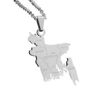 KUTCEK Collar de acero inoxidable esmaltado vintage con mapa de Bangladesh para parejas, joyería de patrimonio cultural, regalo para mujeres y hombres, Acero inoxidable