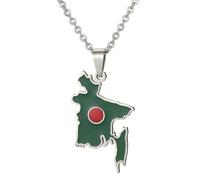 KUTCEK Collar de acero inoxidable esmaltado vintage con mapa de Bangladesh para parejas, joyería de patrimonio cultural, regalo para mujeres y hombres, Acero inoxidable