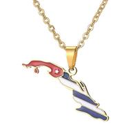 KUTCEK Collar de acero inoxidable esmaltado vintage con mapa de Cuba, cadena de clavícula para mujer, estilo latino bohemio, regalo, Acero inoxidable