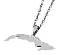 KUTCEK Collar de acero inoxidable esmaltado vintage con mapa de Cuba, cadena de clavícula para mujer, estilo latino bohemio, regalo, Acero inoxidable