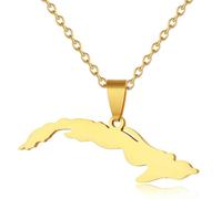 KUTCEK Collar de acero inoxidable esmaltado vintage con mapa de Cuba, cadena de clavícula para mujer, estilo latino bohemio, regalo, Acero inoxidable