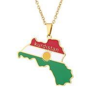 KUTCEK Collar de acero inoxidable esmaltado vintage con mapa del Kurdistán, unisex, con colgante de identidad cultural bohemia, regalo de joyería, Acero inoxidable