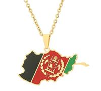 KUTCEK Collar esmaltado con mapa de Afganistán, acero de titanio, colgante para parejas, joyería de patrimonio cultural bohemio, regalo para mujeres y hombres, Acero inoxidable
