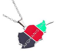 KUTCEK Collar esmaltado con mapa de Afganistán, acero de titanio, colgante para parejas, joyería de patrimonio cultural bohemio, regalo para mujeres y hombres, Acero inoxidable
