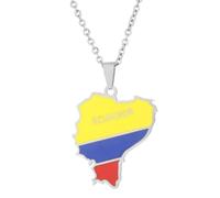 KUTCEK Collar esmaltado de acero inoxidable con bandera de mapa de Ecuador, regalo para parejas, arte pintado a mano, unisex, para hombres y mujeres, 45+5 cm, Acero inoxidable