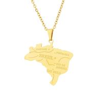 KUTCEK Collar geométrico esmaltado con mapa de Brasil, colgante de acero inoxidable, para parejas, estilo bohemio, vibrante, regalo para mujeres y hombres, Acero inoxidable