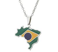 KUTCEK Collar geométrico esmaltado con mapa de Brasil, colgante de acero inoxidable, para parejas, estilo bohemio, vibrante, regalo para mujeres y hombres, Acero inoxidable