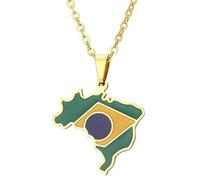 KUTCEK Collar geométrico esmaltado con mapa de Brasil, colgante de acero inoxidable, para parejas, estilo bohemio, vibrante, regalo para mujeres y hombres, Acero inoxidable
