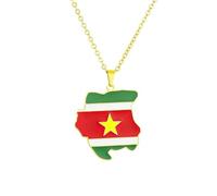 KUTCEK Collar vintage con insignia de bandera de mapa de Surinam, orgullo nacional, recuerdo de viaje, colgante de alivio antiguo, unisex, para hombres y mujeres, Acero inoxidable