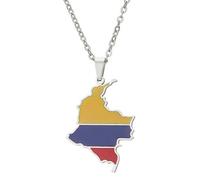 KUTCEK Collar vintage esmaltado con mapa de Colombia, colgante de acero inoxidable para parejas, estilo latino bohemio, regalo para mujeres y hombres, Acero inoxidable